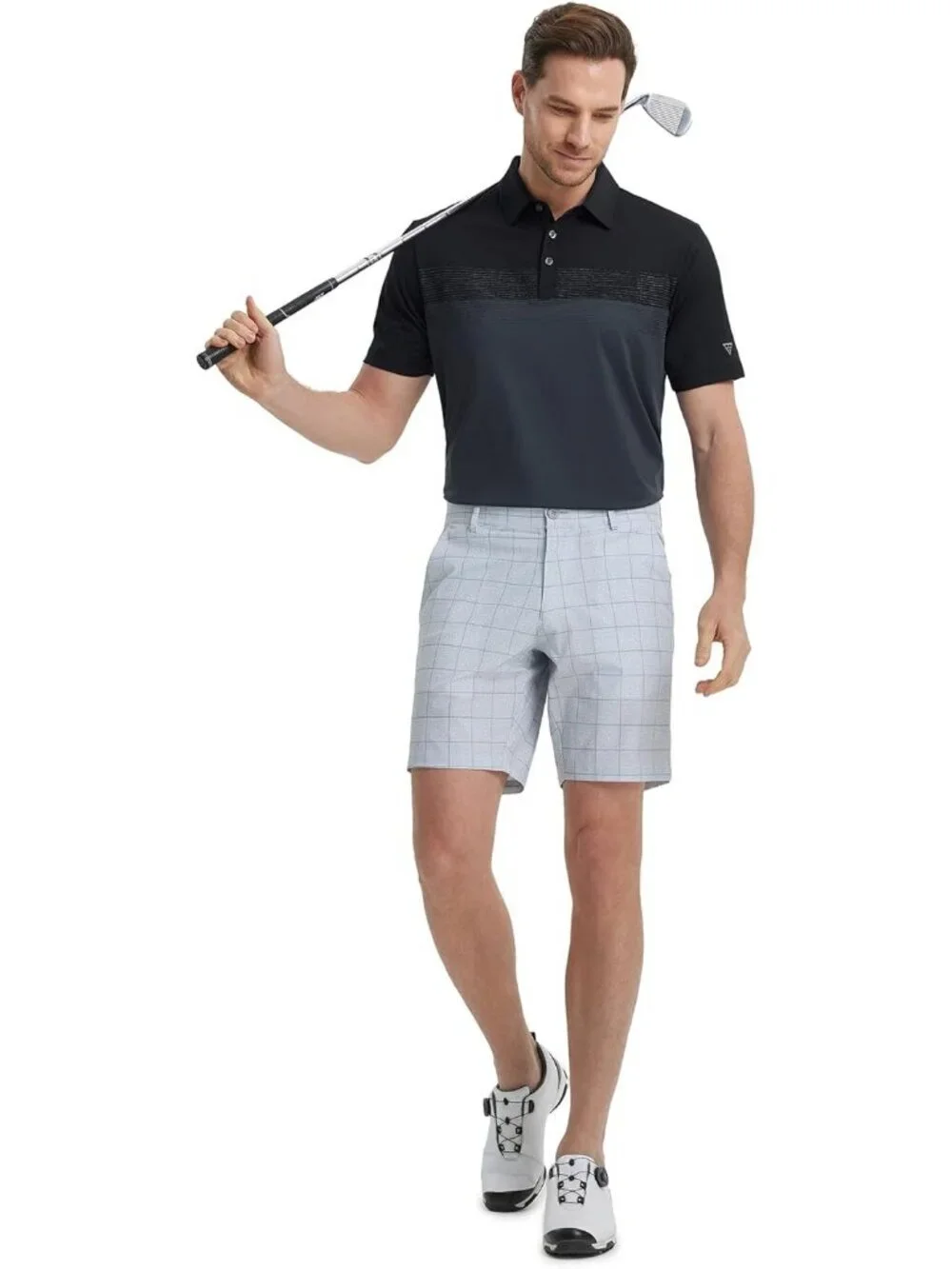 MenA- Black/Dark GreyDry Fit Polo Shirt Color Block Chest Print Moisture Wick - Picture 5 of 6